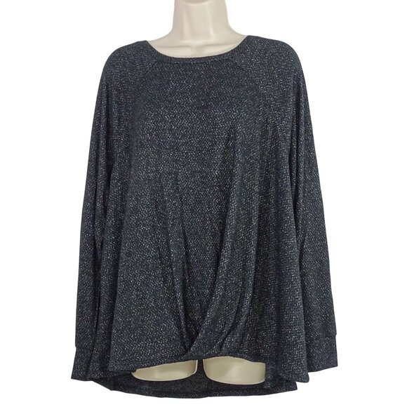 Bobeau Black Gray Long Sleeve Knit Top Shirt Women Size 2X Twist Front Hem - Picture 1 of 9